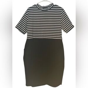 Market Elegant Striped Black and White Mini Dress W/ Pockets XL